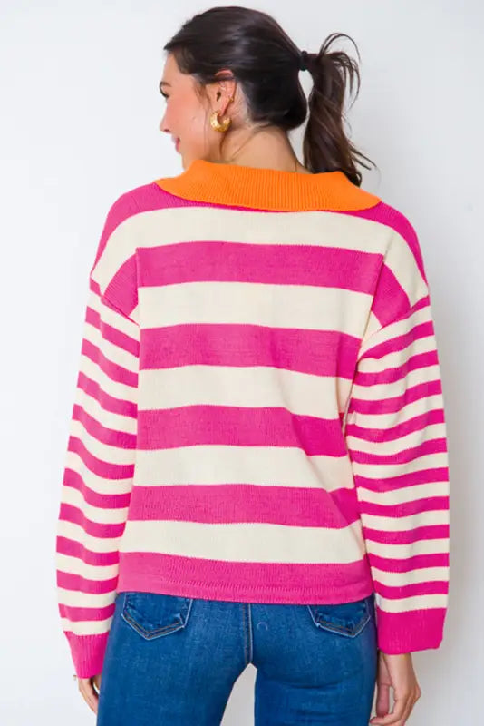 Rose stripe harmony sweater - chic v-neck | fashionfitz