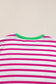 Rose stripe loose top - contrast trim crew neck short sleeve - t-shirts