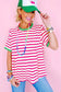 Rose stripe loose top - contrast trim crew neck short sleeve - t-shirts