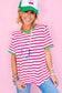 Rose stripe loose top - contrast trim crew neck short sleeve - t-shirts