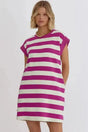 Rose Stripe Shift T-shirt Dress - Fashionfitz