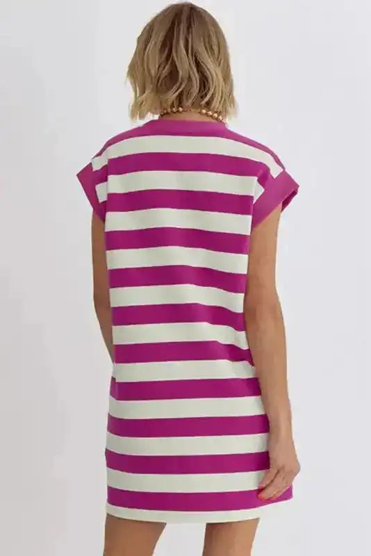 Rose Stripe Shift T-shirt Dress - Fashionfitz