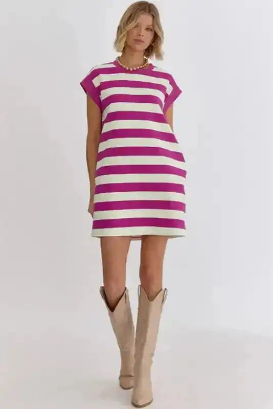 Rose Stripe Shift T-shirt Dress - Fashionfitz