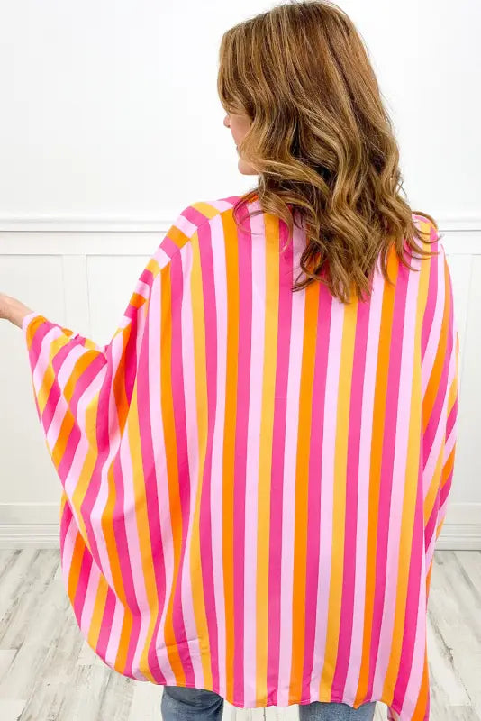 Rose stripe wide sleeve kimono - one size / 100% polyester - kimonos