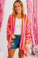 Rose stripe wide sleeve kimono - one size / 100% polyester - kimonos