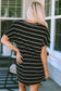 Rose striped print side pockets short sleeve tunic top - t-shirts