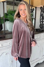 Rose Tan Button Keyhole Back Velvet Swing Top - Fashionfitz