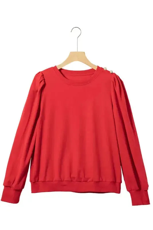 Rose Tan Button Tab Detail Long Sleeve Top - Fashionfitz