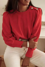 Rose Tan Button Tab Detail Long Sleeve Top - Fashionfitz
