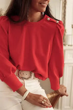 Rose Tan Button Tab Detail Long Sleeve Top - Fashionfitz