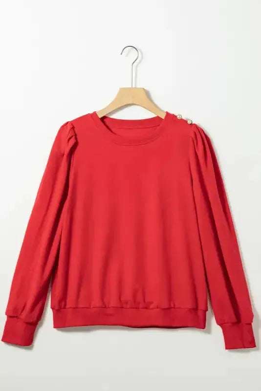 Rose Tan Button Tab Detail Long Sleeve Top - Fashionfitz