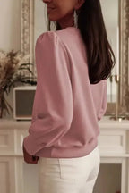 Rose Tan Button Tab Detail Long Sleeve Top - Fashionfitz
