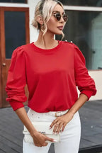 Rose Tan Button Tab Detail Long Sleeve Top - Fashionfitz