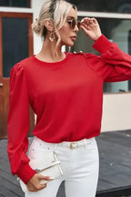 Rose Tan Button Tab Detail Long Sleeve Top - Fashionfitz