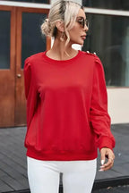 Rose Tan Button Tab Detail Long Sleeve Top - Fashionfitz