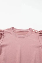 Rose Tan Button Tab Detail Long Sleeve Top - Fashionfitz
