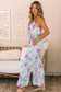 Rose tropical floral spaghetti straps belted plus size jumpsuit