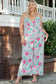 Rose tropical floral spaghetti straps belted plus size jumpsuit