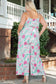 Rose tropical floral spaghetti straps belted plus size jumpsuit