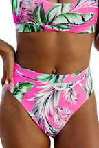 Rose Tropical Print Textured Bikini Bottoms - Fashionfitz