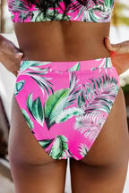 Rose Tropical Print Textured Bikini Bottoms - Fashionfitz