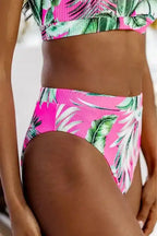 Rose Tropical Print Textured Bikini Bottoms - Fashionfitz