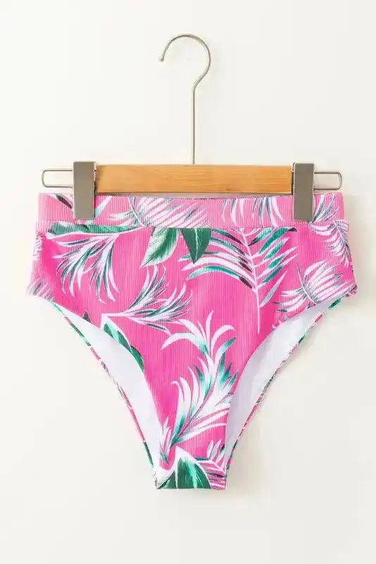 Rose Tropical Print Textured Bikini Bottoms - Fashionfitz