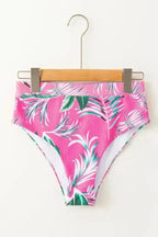 Rose Tropical Print Textured Bikini Bottoms - Fashionfitz