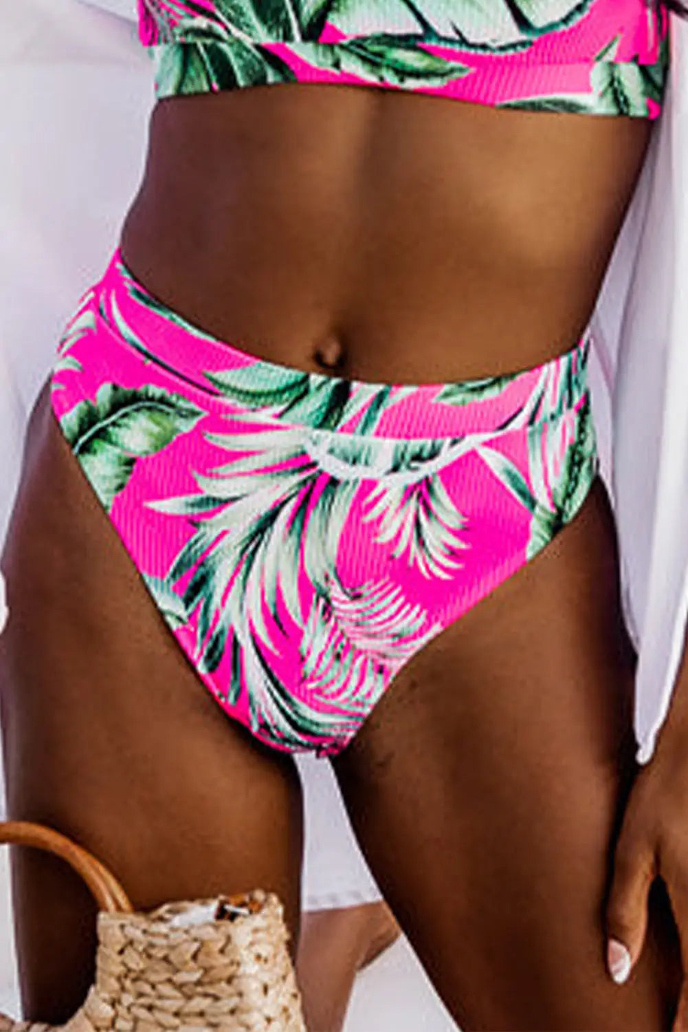 Rose tropical print textured bikini bottoms - swim