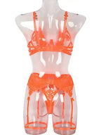 Roses Are Red - Embroidered 3-Pieces Garter Lingerie Set - Fashionfitz