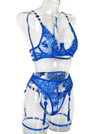 Roses Are Red - Embroidered 3-Pieces Garter Lingerie Set - Fashionfitz