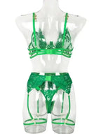 Roses Are Red - Embroidered 3-Pieces Garter Lingerie Set - Fashionfitz