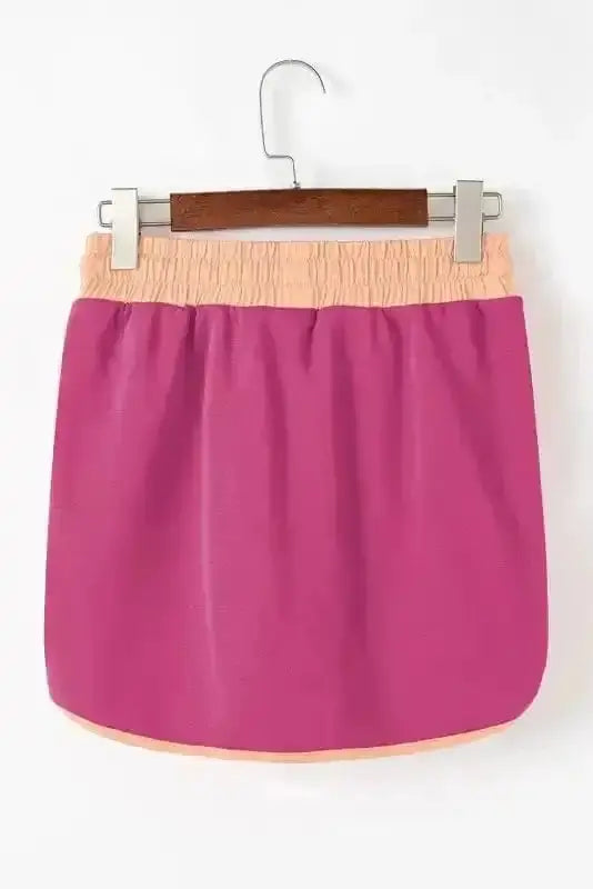 Two Piece Dresses Rosy Contrast Pullover and Skort Set