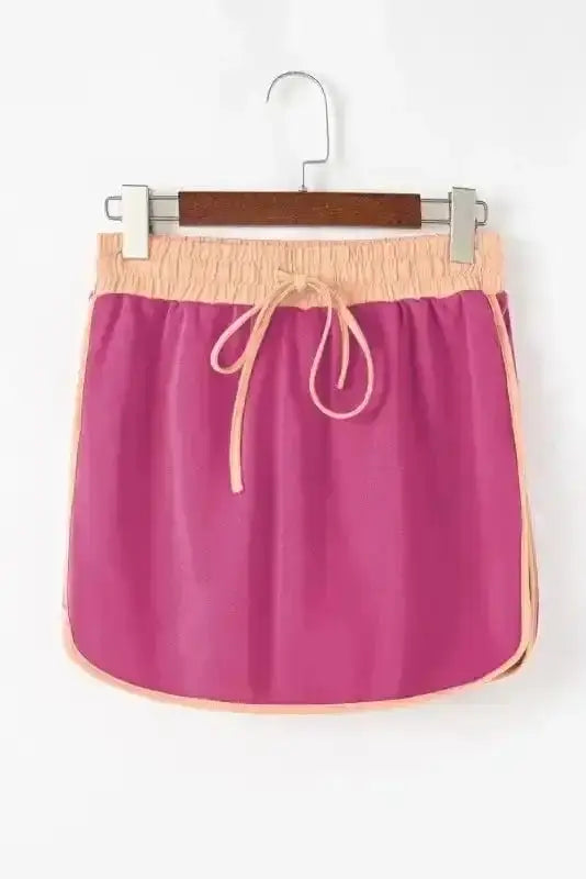 Two Piece Dresses Rosy Contrast Pullover and Skort Set