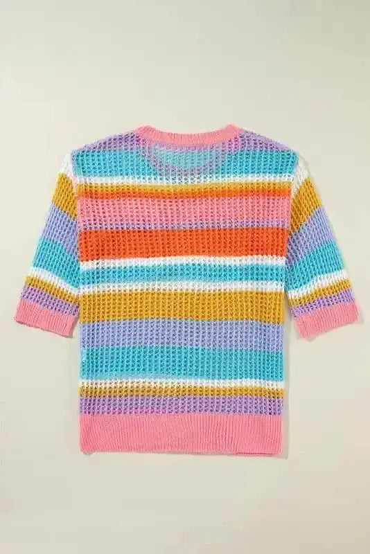Short Sleeve Sweaters Rosy Ribbons Crochet Sweater