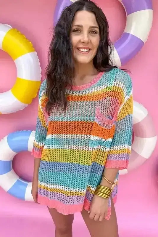 Short Sleeve Sweaters Rosy Ribbons Crochet Sweater