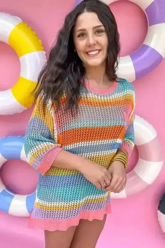 Short Sleeve Sweaters Rosy Ribbons Crochet Sweater