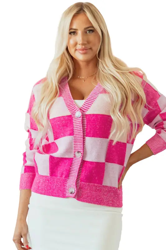 Rosy grid relax-fit cardigan | women’s cardigans | fashionfitz