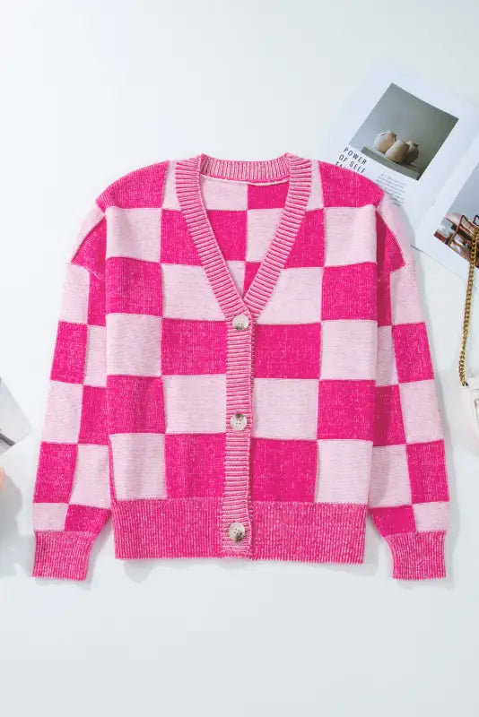 Rosy grid relax-fit cardigan | women’s cardigans | fashionfitz