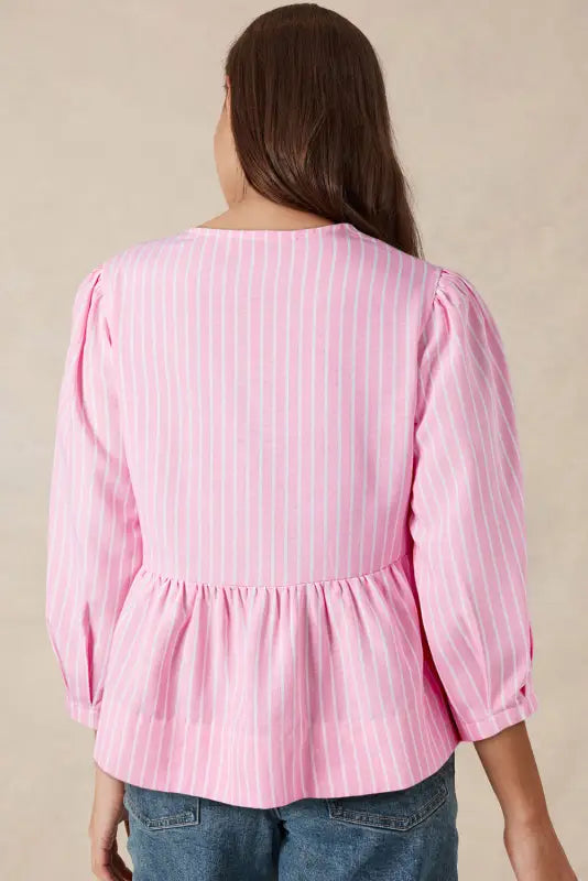 Rosy ribbon puff blouse