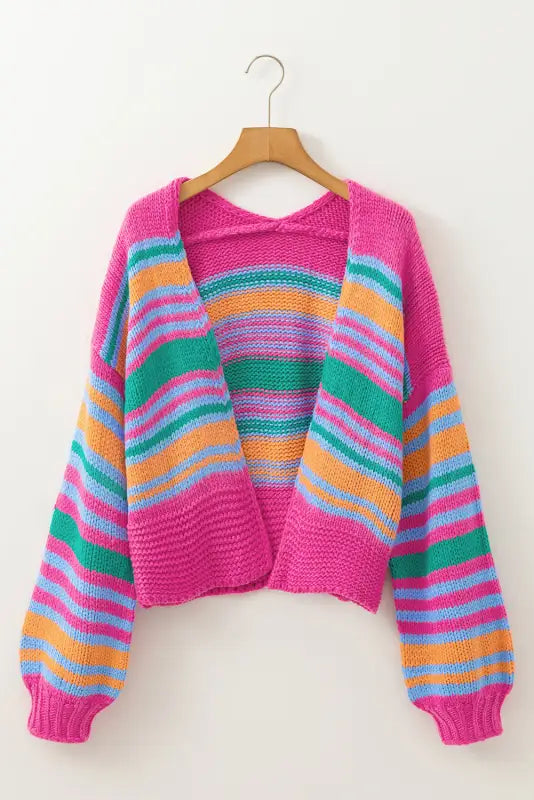 Rosystripes puff sleeve cardigan - vibrant & cozy