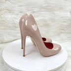 Round Head Lacquer Leather High Heels Shoes - Fashionfitz