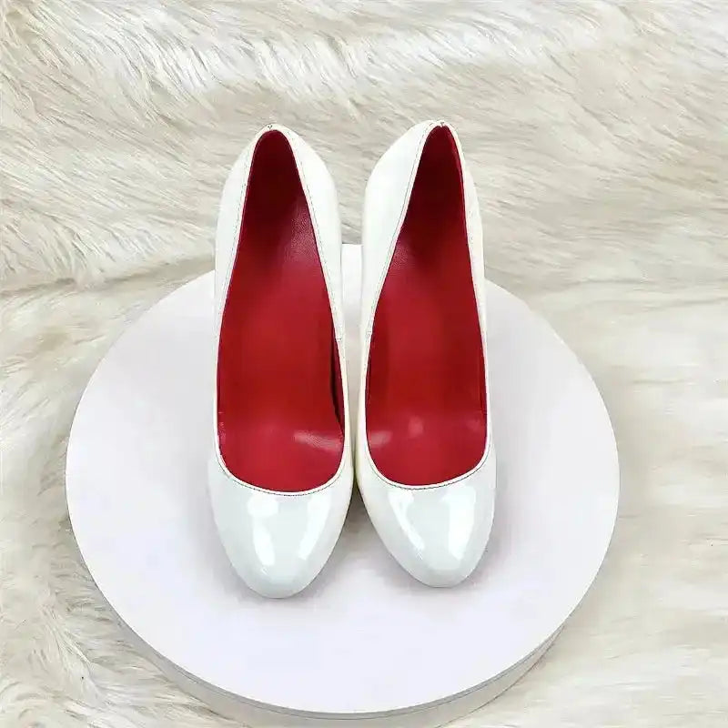 Round Head Lacquer Leather High Heels Shoes - Fashionfitz