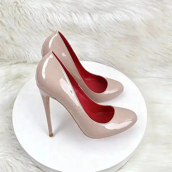 Round Head Lacquer Leather High Heels Shoes - Fashionfitz