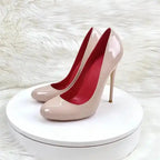 Round Head Lacquer Leather High Heels Shoes - Fashionfitz
