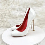 Round Head Lacquer Leather High Heels Shoes - Fashionfitz