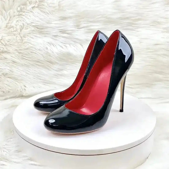 Round Head Lacquer Leather High Heels Shoes - Fashionfitz