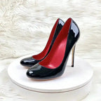 Round Head Lacquer Leather High Heels Shoes - Fashionfitz