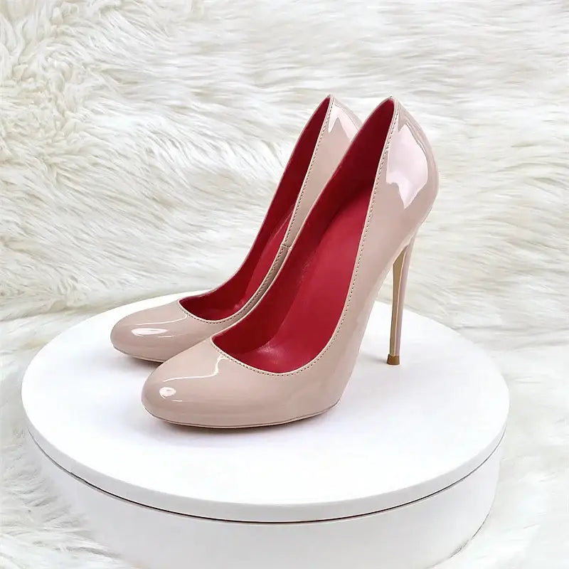 Round head lacquer leather high heels shoes - apricot color 8cm / 34 - pumps