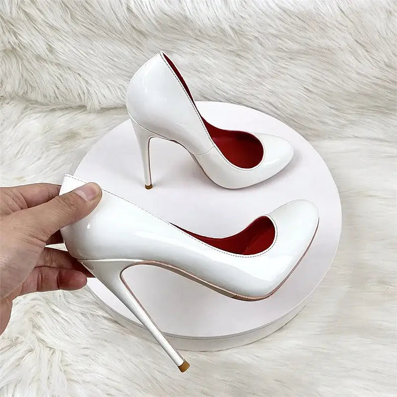 Round head lacquer leather high heels shoes - white 10cm / 34 - pumps